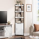 YITAHOME Eckregal mit 4 Ebenen, industrielles Bücherregal mit Schrank, freistehendes Bücherregale aus Holz, Lagerregale für Wohnzimmer, Heimbüro, Flur, weiße Standregal