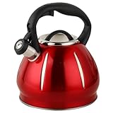 Teekessel, Edelstahl-Teekessel Mit Pfeife, Flötenkessel Pfeifenkessel mit Flöte Wasserkessel, for Alle Herdarten Geeignet, Mit Hitzebeständigem Griff, Ideal for Tee, Kaffee, Heißes Wasser(Red)