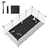 SONGMICS Kleintiergehege mit Bodenplatten, Laufstall mit Abnehmbarer und wasserfester Unterlage, Gehege für Hamster, Kaninchen, Meerschweinchen, 143 x 73 x 46 cm, weiß LPC012W01