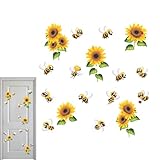 Celuicion Bienen-Fensteraufkleber, Fensterdrehungen, Wandaufkleber, gelbe Blumenkunst, abnehmbar, Heimdekoration, Cartoon-Wandkunst für Zuhause