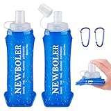 WuGU 2 Stück TPU Faltbare Trinkflaschen, Soft Flask 500ml, BPA-Frei Sportflasche für Trinkrucksack, Wiederverwendbare Wasserflasche mit 2 Karabiner, für Wandern, Camping, Fitness, Klettern