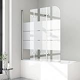 Duschwand für Badewanne 3 teilig faltbar 130x140 cm 6mm ESG Sicherheitsglas (ESG) Faltwand Milchglas Gestreift Badewannenaufsatz Badewannenfaltwand Duschabtrennung für Badewanne
