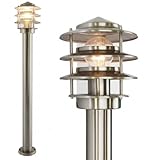 Edelstahl Außenstandleuchte 249-1000 100cm – moderne Standleuchte mit E27 Fassung & Glas – wetterfeste Wegeleuchte IP44 für Garten & Terrasse