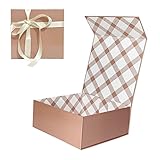 Tekhoho Quadratische Geschenkbox Roségold, Magnetische Geschenkkarton mit Deckel, Faltschachtel Dekorative Box mit Schleifenband für Hochzeiten Geburtstage Geschenkverpackung, Kariertes Futter