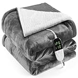 OneAmg Heizdecke mit Abschaltautomatik, 10-Stunden-Timer und 6 Heizstufen, Wärmedecke Elektrisch- Mit digitaler Fernbedienung, Maschinenwaschbar,Heated Blanket 150 x 180 cm Grau