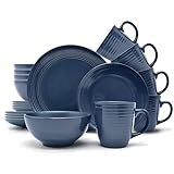 ECHTWERK 24-teiliges Vintage Kombiservice 'Alicia' Modern-Design für 6 Personen, Stilvolles dunkelblaues Geschirrset aus Stoneware mit 6 x Speiseteller, 6 x Beilagenteller, 6 x Schüssel, 6 x Teetassen