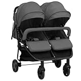 vidaXL Geschwisterwagen Klappbar Zwillingswagen Kinderwagen Baby Kinder Buggy Zwillingsbuggy Kinderbuggy Reisebuggy Dunkelgrau Schwarz Stahl