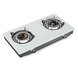 Klarstein Barzona Gaskochfeld, 2-Brenner Edelstahl & Glas, 7,7kW, Tragbarer Campingkocher mit Piezo-Zündung & Flammenausfallsicherung, Kompaktes und Tragbares Design, Weiß