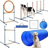KALDJKS Agility Set Hunde, Teiliges Set Agility-Ausrüstung für Hunde, Slalom, Agility Hürde, Einstellbar Sprungring & Hundetunnel, Perfekt für den Park, Interessant Spiele, Hundetraining Spiele