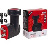 Maclean MCTV-591 Quad LNB Red Point LNBF Digitaler Empfangskopf Konverter für Satelliten-Anlagen Adapter Switch FullHD 3D 60 dB (Quad + 4X F-Stecker)
