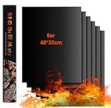 UAMLVCN BBQ Grillmatte, 5er Set Antihaft Teflon Grillmatten Grillplatte Gasgrill, Grillmatte für Gasgrill, Dauerbackfolie für Gasgrill, für Holzkohlegrill, Gasgrill, Backofen 40 x 33 cm