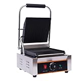 Kochplatte Kontaktgrill Grill Profi 1800W Elektro Grillplatte Single Bräter,Edelstahl,0-300° Tischgrill/Sandwichmaker/Panini, Toasts, Steak, silber, Modell Profi Grillplatte,310 × 410 × 210 mm