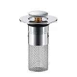 1 Packung Edelstahl Abflussstopfen Waschbecken für 34-40mm Abfluss, Pop Up Abflusssieb mit Haarfänger, Universal Spülenstöpsel mit Ersatzgummiring für Küche, Bad, Waschbecken, Badewannen (1)