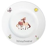 Doriantrade Speiseteller 27cm Kinderteller Teller Porzellan Pferde 2 personalisierbar mit Wunschname Name Kindergeschirr mit Namen personalisiert