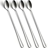 tiokin Latte Macchiato Löffel, Eislöffel Lang 4-teilig, 22.3 cm Edelstahl Longdrinklöffel, Lange Löffel für Cocktail kaffee Tee Milchshake Eisbecher Dessert