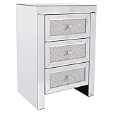 BAUBUY Kristall-Diamant-Spiegel-Nachttisch mit 3 Schubladen, moderner, minimalistischer Silber-Nachttisch, Aufbewahrungsschrank, Wohnzimmer, Schlafzimmer, Kleinmöbel