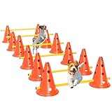 PawHut Agility Set Hunde 6-teiliges Agility-Ausrüstung für Hundetraining Steckhürdenset mit 12 Kegel 6 höhenverstellbar Hürden Tragetasche Trainingszubehör Koordinationstraining für Spiele Training