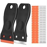Flintronic 2 Stück Schaber, Ceranfeldschaber mit 60 Edelstahl & Kunststoffklingen, schaber Küchenschaber, Ceranfeld Kratzer, Herd Glasschaber,Herdschaber für Kochfeld, Backofen, Glaskeramik(Schwarz)