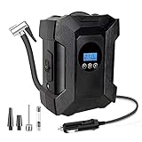 12V Elektrische Luftpumpe Auto Luftkompressor, 120W Mächtig Mini Kompressor Tragbarer Elektrische Digitale Reifenpumpe mit LCD Bildschirm und LED-Licht für Motorrad Fahrrad Bälle Schwimmringe
