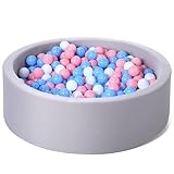 Wilwolfer Bällebad für Kleinkinder: Schaumstoff-Bällepool mit 100 dreifarbigen Bällen – Bällebad für Babys mit Bällen im Lieferumfang enthalten – Rundes, weiches, faltbares großes Spielbällebecke