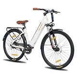 Hiland 26 Zoll Elektrofahrrad für Männer Frauen, 7.8Ah 36V Batterie Elektro Pendlerfahrrad für Erwachsene, Schritt durch Rahmen Elektrofahrrad mit 250W Motor & Vorderradfederung, Weiß
