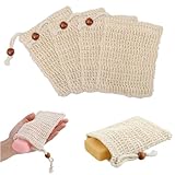 UEIOAVL Badeknäuel Set mit 4 Bio-Seifensäckchen aus Sisal, Sisal-Seifensäckchen, Naturseifensäckchen, Schaumstoff- und Trockenseifensäckchen