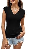 Saodimallsu Tank Top Damen Sommer Strick V Ausschnitt Pullunder Frauen Ärmelloses Elegant Leicht Pullover Oberteile, Schwarz, S