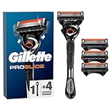 Gillette ProGlide Nassrasierer Herren Set, Rasierer + 4 Rasierklingen mit 5-fach Klinge + PRO Bartpflege Rasiergel 200 ml, Geschenk für Männer