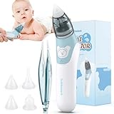 Nasensauger Baby, Elektrischer Nasenreiniger Ohrenschmalz-Entferner mit 4Größen wiederverwendbarem Rotzsauger für Neugeborene, Kleinkinder & Säuglinge Grey Blue
