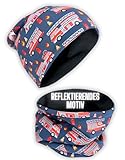 HECKBO Winter 360° Reflektor Kinder Mütze & Loop Schal Set - Feuerwehr Vlies innen - 2-6 Jahre - 95% Baumwolle - weiches & pflegeleichtes Stretch-Material
