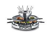 SEVERIN Raclette-Fondue-Kombination für 8 Personen, 1.900 W, zwei separat heizbare Elemente, spülmaschinengeeigneter Fondue-Topf, Edelstahl, schwarz, RG 2348