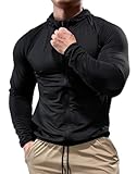 palglg Herren Sport Kapuzenpullover mit durchgehendem Reißverschluss leichte Fitness-Langarmshirts schnelltrocknende Lauf-Oberteile Schwarz L