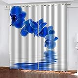Vorhänge Blickdicht Mit Ösen 2Er Set Kinderzimmer Wohnzimmer 3D Einfache Blaue Blume Muster 230X234Cm（H X B） Verdunkelungsvorhang Thermovorhang Hitzeschutz Wohnzimmer Gardinen Kinderzimmer Junge Mä