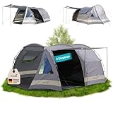 Skandika Kambo Tunnelzelt für 6 Personen | XL Familienzelt für Camping, 2 m Stehhöhe, Dunkle Schlafkabine, wasserdicht, 3000 mm Wassersäule, Sonnendach | großes Campingzelt, Festival Zelt für 6 Mann
