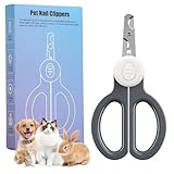 Euqvunn Krallenschere Katzen, Professional Krallenschere Kaninchen mit Doppelschneide und LED Beleuchtung, für Kätzchen, Kaninchen, Meerschweinchen, Welpen, Mittlere und Kleine Tiere (Grau Weiß)