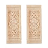 SUPERFINDINGS 2 Stück Möbelapplikationen Holzgeschnitzte Applikationen Onlays Unbemalt Dekorative Eckschnitzerei Abziehbilder Mittlere Blume Lange Applikation 133x51x8mm