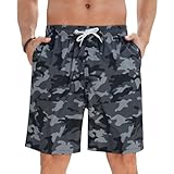 Enlision Badeshorts Herren Badehose Hawaii Shorts Kurze Bade Hose Grau Schnelltrocknend Surfn Schwimmhose Boardshorts für Männer mit Mesh Futter 3XL