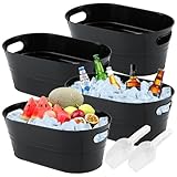 4 Stück Getränkewanne Getränkekühler mit Henkel Rund Zinkwanne mit Schaufeln Champagnerschale Sektkühler, Flaschenkühler, Kühlwanne, Eiskübel, Eiseimer für Garten-Party Schwarz