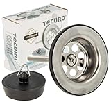 tecuro Ablaufventil poliert 1 1/4 Zoll Anschluss für Waschbecken, Ø 60 mm mit Edelstahl-Siebplatte und verchromtem Messingunterteil