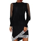 Partykleid Frauen Langarm Tüll Patchwork Shiny Paillette Asymmetric Hem Abendkleider Rollkragen Slim-Fit Einfarbig Rundhals Tunikakleid Stilvolle Freizeitkleider Ballkleid Swing Kleider