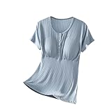 Mrat Stilltop für Damen, mit integriertem BH und Druckknöpfen, Umstandsoberteil, Modal, Baumwolle, kurzärmelig, U-Ausschnitt, Blusen, gepolstert, Still-Shirt, Schwangerschaftsunterhemd, athletisch