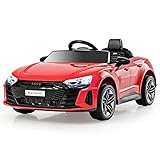 GOPLUS 12V Kinder Elektroauto Audi RS e-tron GT, Kinderauto mit 2,4G-Fernbedienung, MP3, USB,Musik & LED-Scheinwerfer, Kinderfahrzeug mit 2 Türen, für Kinder 3-8 Jahren (Rot)