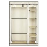 Bonnlo Kleiderschrank, Stoffschrank mit Kleiderstange und Ablagen Stabil, Stoffkleiderschrank für Schlafzimmer, 110 x 45 x 175 cm, geräumig, Faltbar, Beige