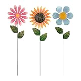 Dzmuero Gartenstecker, 3 Stück Gartendeko Rost, Gartenstecker Rost, Rostige Ornamente für Sonnenblume im Freien, Gartendekorationen aus Eisen, Retro-Handwerkskunst, Sonnenblume, für Draußen, Garten