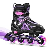 Gonex Inliner für Kinder, Inline Skates für Mädchen Jungen mit Leuchtenden Einstellbarern Rädern Größe 31-42, Lila S
