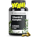 natural elements Vitamin B Komplex - 180 Kapseln - Hochdosiert: Mit 500 µg Vitamin B12 - alle 8 B-Vitamine (B1, B2, B3, B5, B6, B7, B9, B12) - vegan, in Deutschland produziert & laborgeprüft