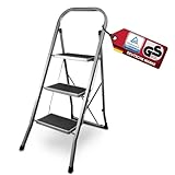 siwitec Trittleiter, Faltbare Leiter mit 3 Stufen, Klapptritt aus Stahl bis 150 kg belastbar, Tritthocker klappbar, TÜV/GS Zertifiziert, anthrazit
