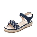 DREAM PAIRS sandalen mädchen Sommer kinder römersandalen Anti Rutsch Klettverschluss Sandalen geflochtene Schleife Strass verziert verstellbare Knöchel schuhe,Size 32,Marine,SDSD2303K