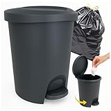 Kamai Tretmülleimer 6L mit Deckel & Inneneimer – Mülleimer aus Kunststoff mit Pedal, platzsparend & pflegeleicht, für Bad & Küche – Graphit Home