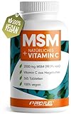MSM 2000mg pro Tag + natürliches Vitamin C - 365 MSM Tabletten mit Methylsulfonylmethan - kompakteres MSM Pulver als bei MSM Kapseln - hochdosiert mit 1000 mg pro MSM Tab - vegan & ohne Zusatzstoffe